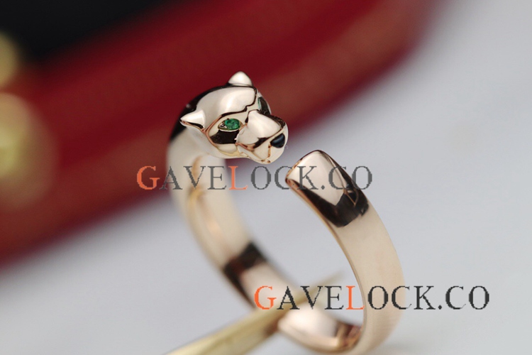 Replica Panthere Cartier Rose Gold Ring Green Eye